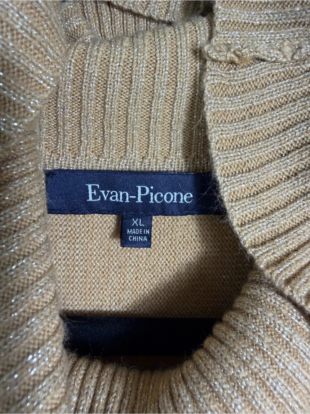 Evan-Picone Cowl Neck Short Sleeve Sweater Embellished Sleeves sparkle Gold XL